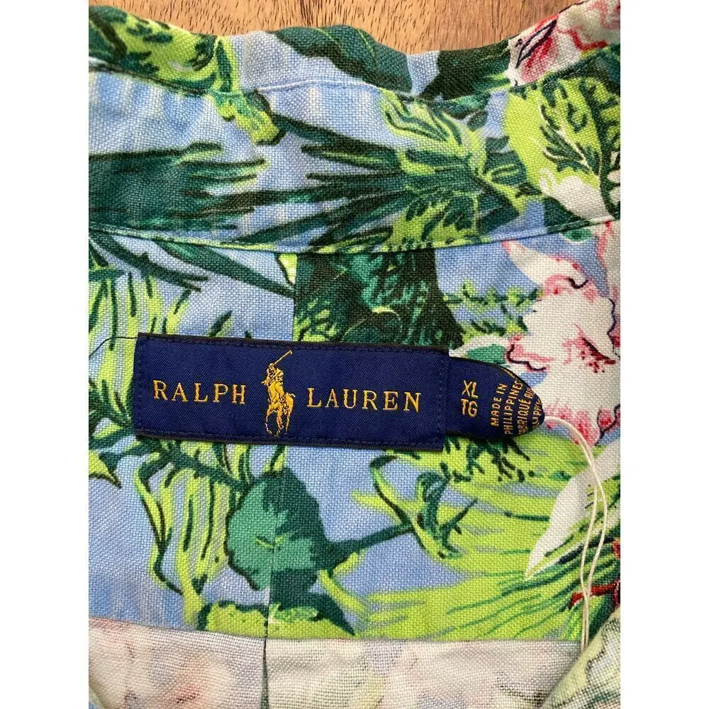 Polo Ralph Lauren Hawaiian Floral Tropical Camp Cotton Button Down Shirt Size XL